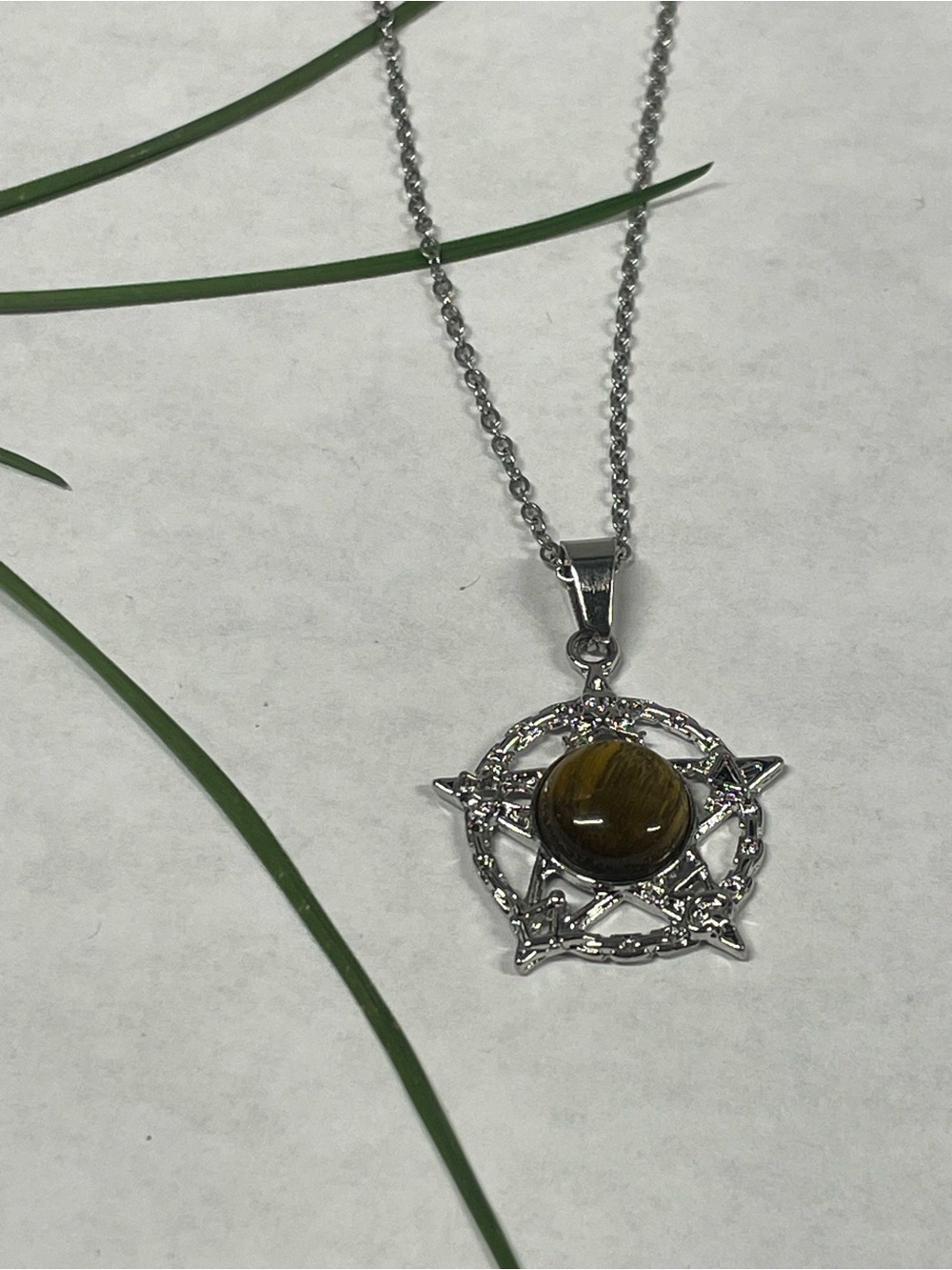 Sterling Silver Star Pendant Necklace with Brown Tiger's Eye